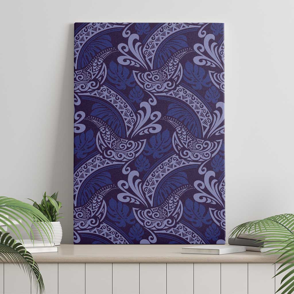 Deep Blue Monstera Canvas Wall Art Polynesian Tribal Pattern LT01 - Polynesian Pride