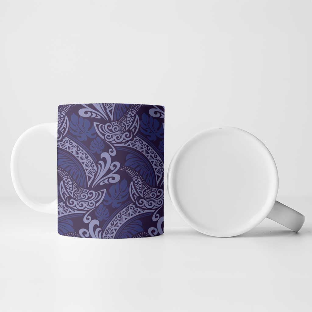 Deep Blue Monstera Ceramic Mug Polynesian Tribal Pattern LT01 - Polynesian Pride