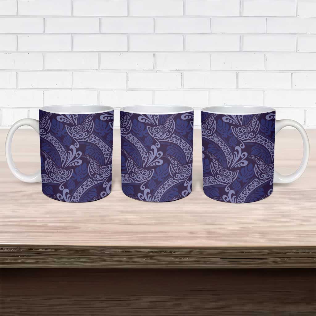 Deep Blue Monstera Ceramic Mug Polynesian Tribal Pattern LT01 - Polynesian Pride