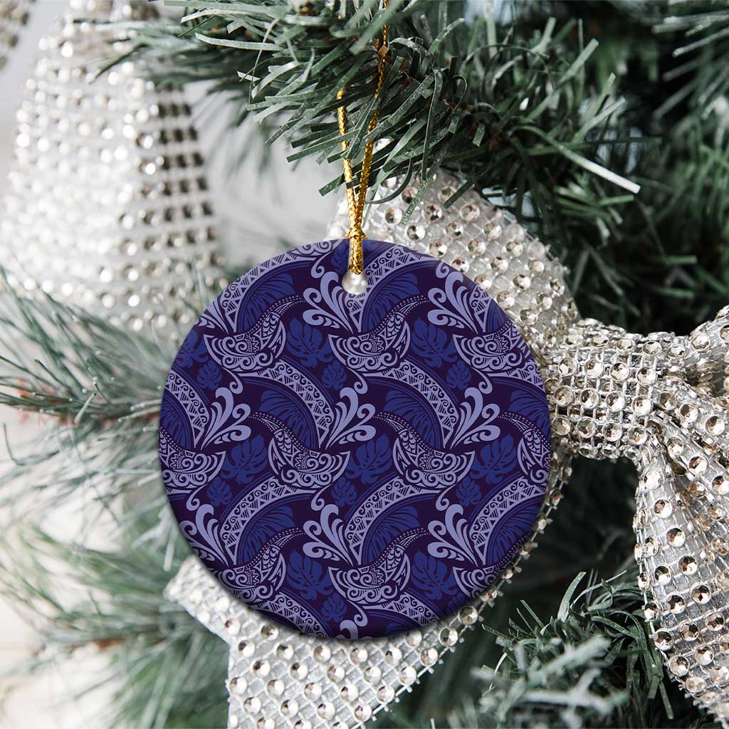 Deep Blue Monstera Ceramic Ornament Polynesian Tribal Pattern LT01 - Polynesian Pride