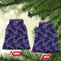 Deep Blue Monstera Ceramic Ornament Polynesian Tribal Pattern LT01 Bell Flake Blue - Polynesian Pride