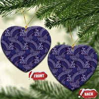 Deep Blue Monstera Ceramic Ornament Polynesian Tribal Pattern LT01 Heart Blue - Polynesian Pride