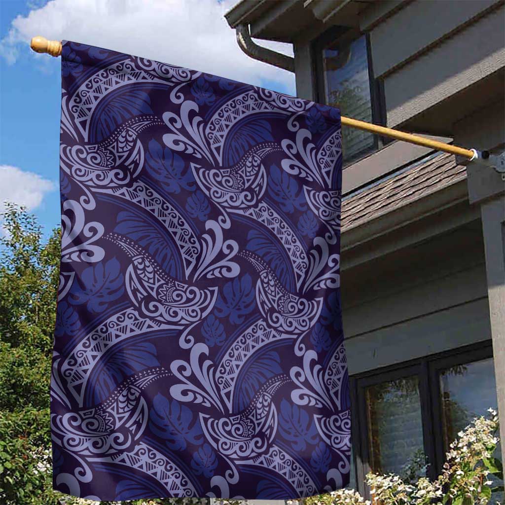 Deep Blue Monstera Garden Flag Polynesian Tribal Pattern LT01 - Polynesian Pride