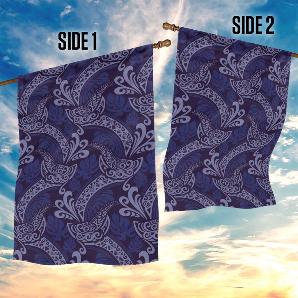 Deep Blue Monstera Garden Flag Polynesian Tribal Pattern LT01 - Polynesian Pride