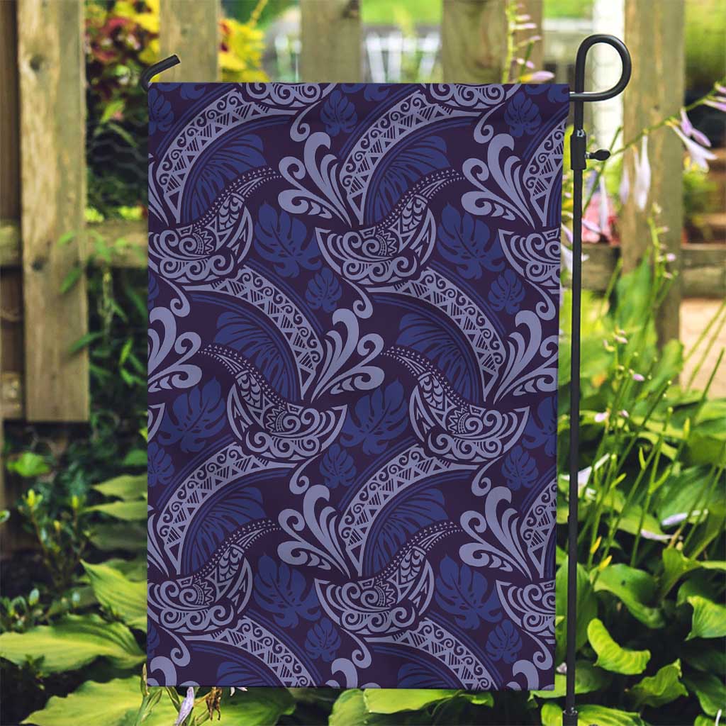 Deep Blue Monstera Garden Flag Polynesian Tribal Pattern LT01 Garden Flag Blue - Polynesian Pride