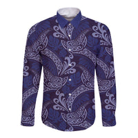 Deep Blue Monstera Long Sleeve Button Shirt Polynesian Tribal Pattern LT01 Unisex Blue - Polynesian Pride