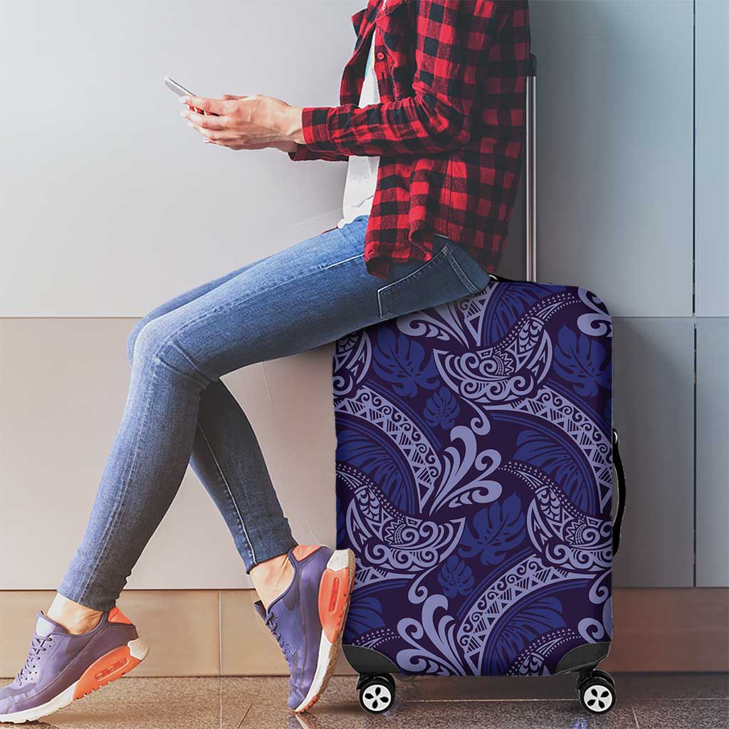 Deep Blue Monstera Luggage Cover Polynesian Tribal Pattern LT01 - Polynesian Pride