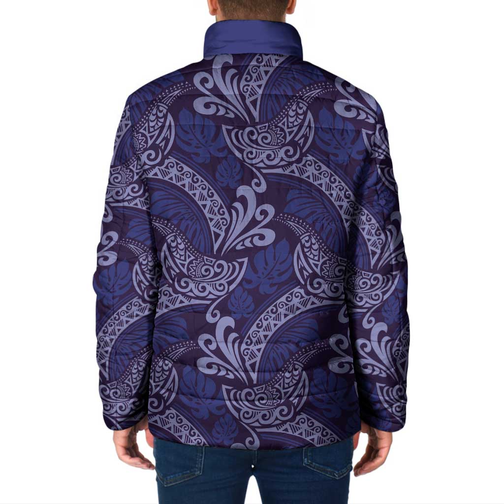 Deep Blue Monstera Padded Jacket Polynesian Tribal Pattern LT01 - Polynesian Pride