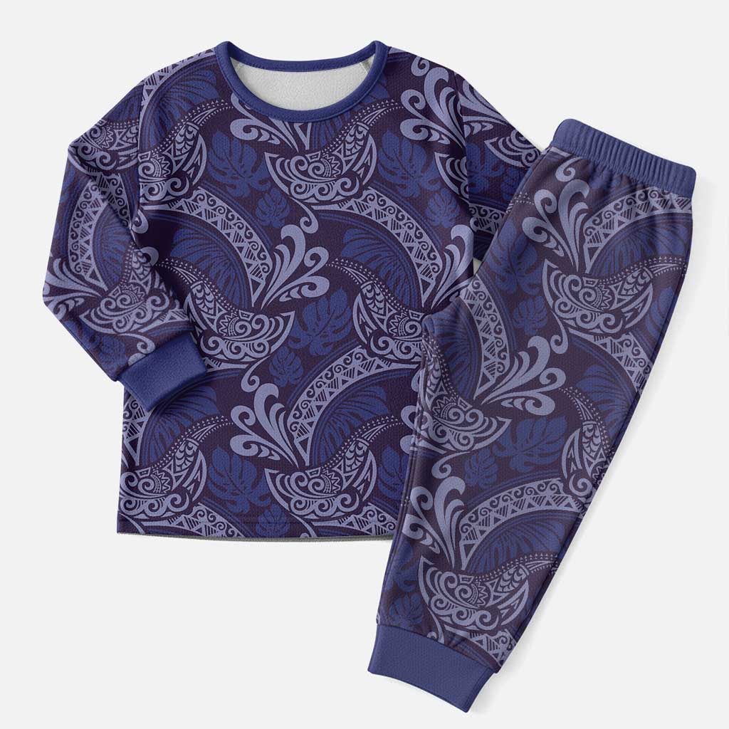 Deep Blue Monstera Christmas Pajama Set Polynesian Tribal Pattern LT01 Men Blue - Polynesian Pride
