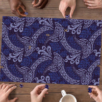Deep Blue Monstera Puzzle Polynesian Tribal Pattern LT01 - Polynesian Pride