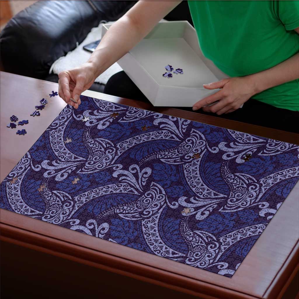Deep Blue Monstera Puzzle Polynesian Tribal Pattern LT01 - Polynesian Pride