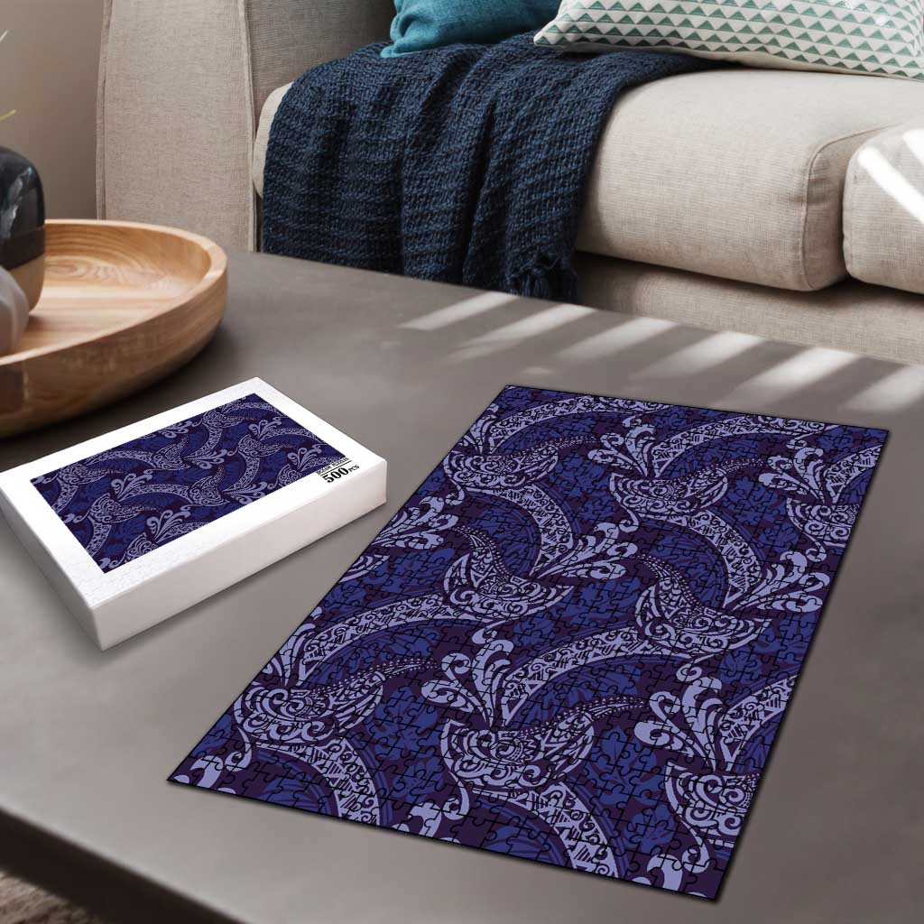 Deep Blue Monstera Puzzle Polynesian Tribal Pattern LT01 - Polynesian Pride