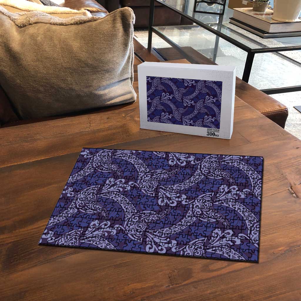 Deep Blue Monstera Puzzle Polynesian Tribal Pattern LT01 - Polynesian Pride