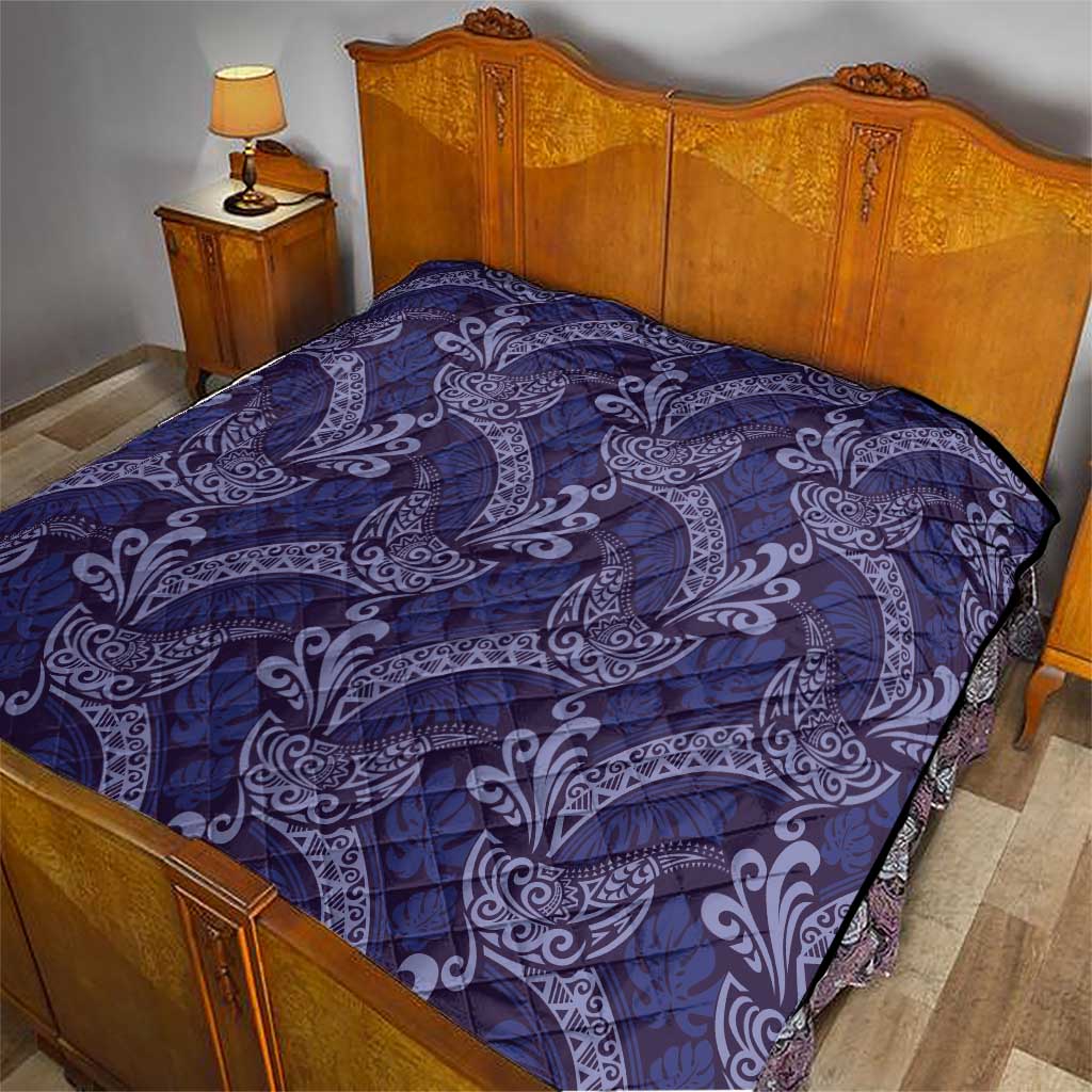 Deep Blue Monstera Quilt Polynesian Tribal Pattern LT01 - Polynesian Pride