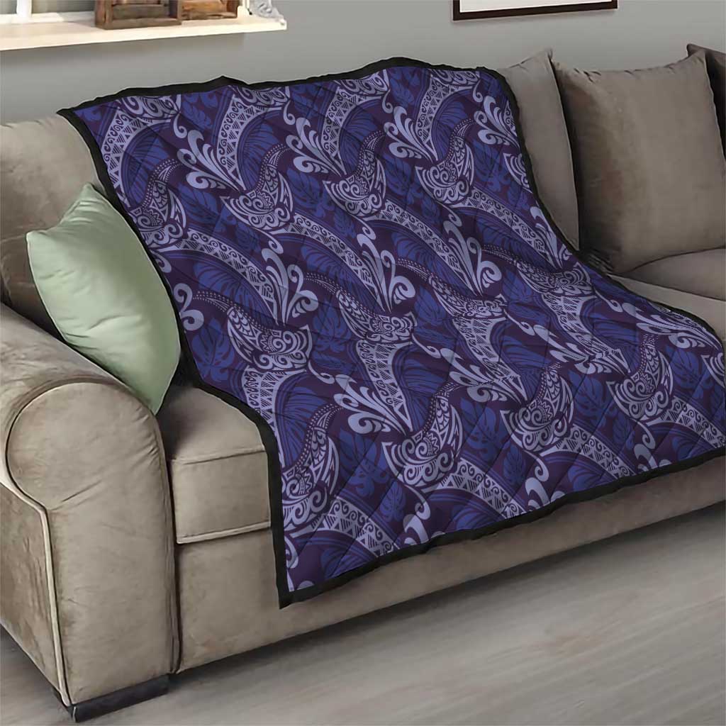 Deep Blue Monstera Quilt Polynesian Tribal Pattern LT01 - Polynesian Pride