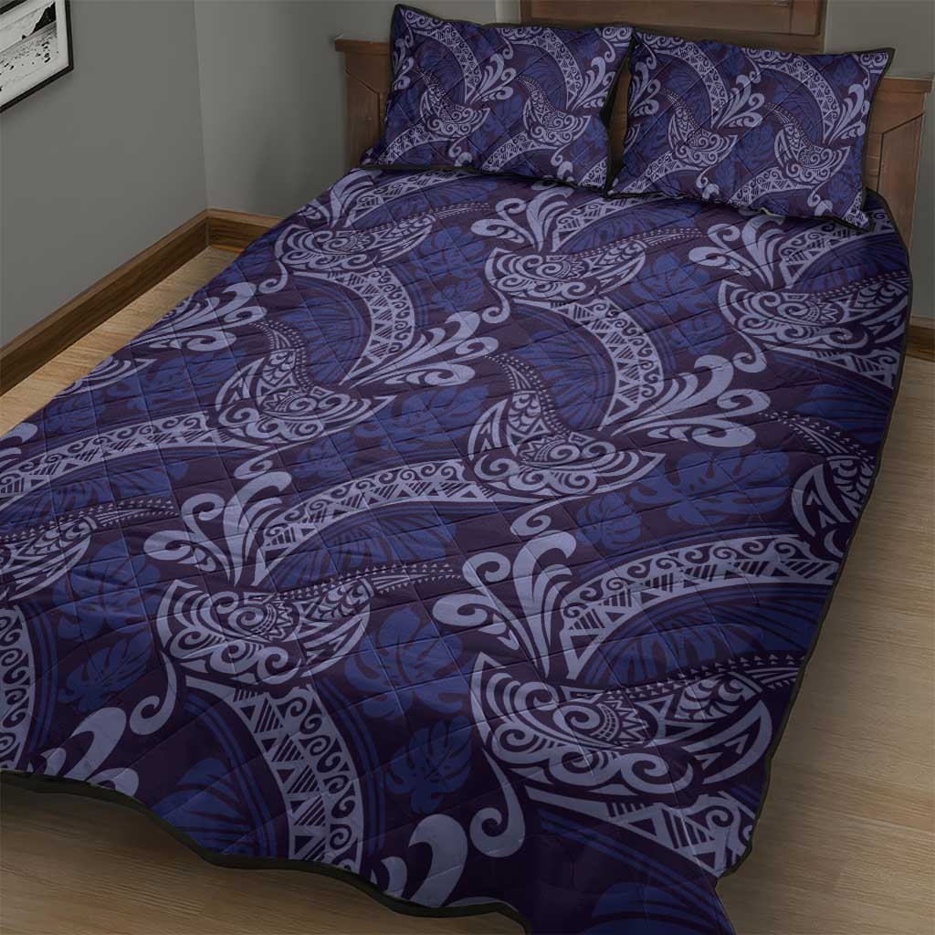 Deep Blue Monstera Quilt Bed Set Polynesian Tribal Pattern LT01 - Polynesian Pride