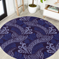 Deep Blue Monstera Round Carpet Polynesian Tribal Pattern LT01 Blue - Polynesian Pride