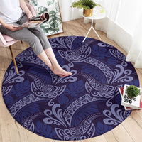 Deep Blue Monstera Round Carpet Polynesian Tribal Pattern LT01 - Polynesian Pride