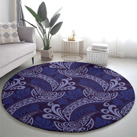 Deep Blue Monstera Round Carpet Polynesian Tribal Pattern LT01 - Polynesian Pride