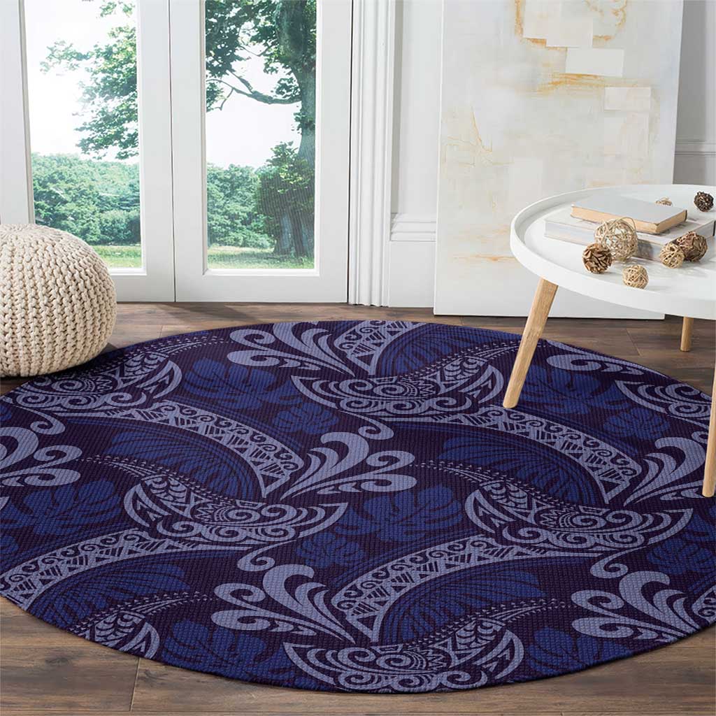 Deep Blue Monstera Round Carpet Polynesian Tribal Pattern LT01 - Polynesian Pride
