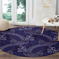Deep Blue Monstera Round Carpet Polynesian Tribal Pattern LT01 - Polynesian Pride