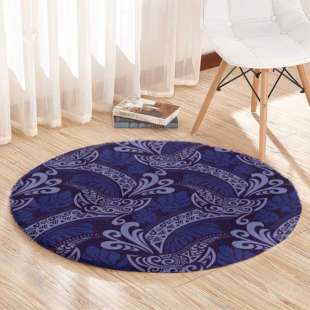Deep Blue Monstera Round Carpet Polynesian Tribal Pattern LT01 - Polynesian Pride