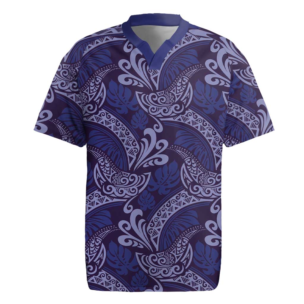 Deep Blue Monstera Rugby Jersey Polynesian Tribal Pattern LT01 Blue - Polynesian Pride