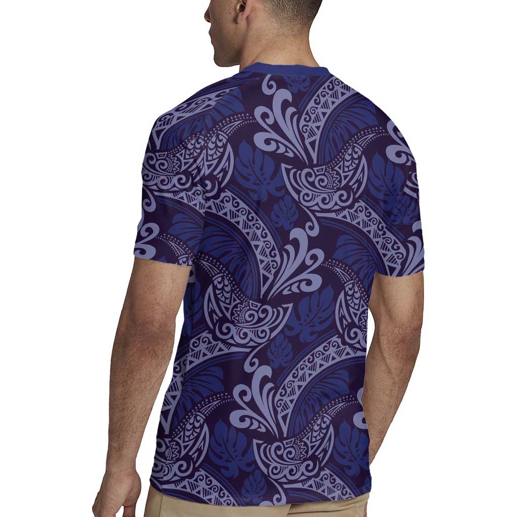 Deep Blue Monstera Rugby Jersey Polynesian Tribal Pattern LT01 - Polynesian Pride