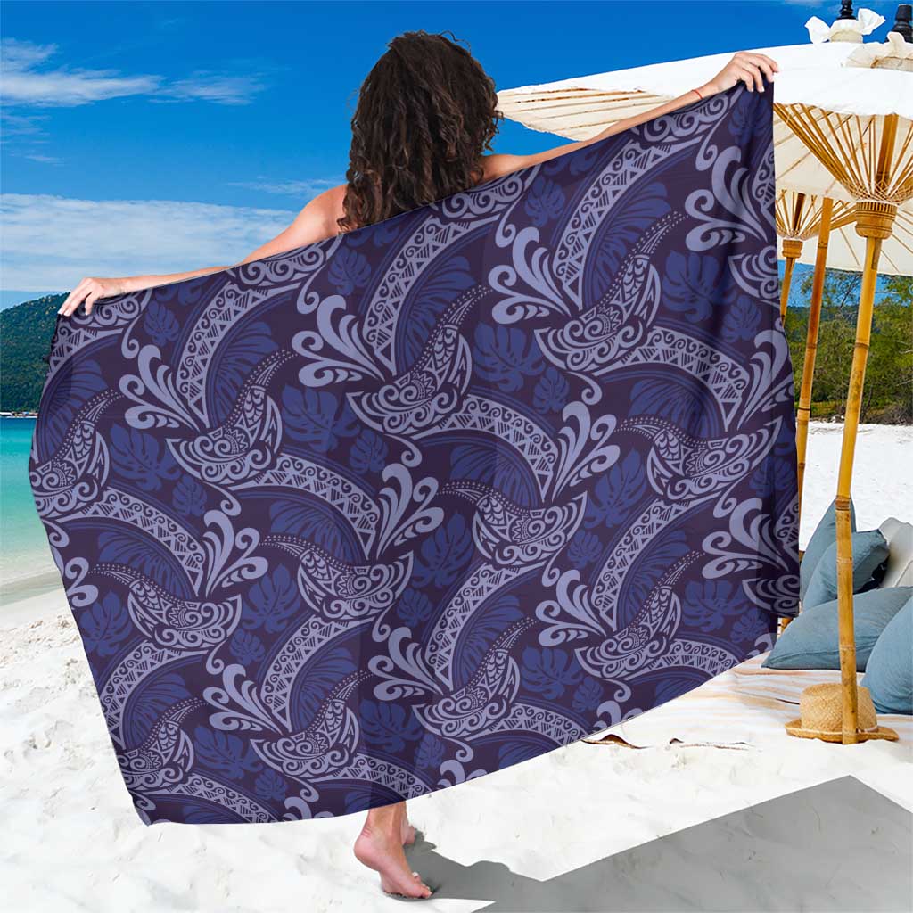 Deep Blue Monstera Sarong Polynesian Tribal Pattern LT01 One Size 44 x 66 inches Blue - Polynesian Pride