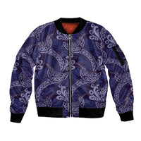 Deep Blue Monstera Sleeve Zip Bomber Jacket Polynesian Tribal Pattern LT01 Unisex Blue - Polynesian Pride
