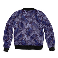 Deep Blue Monstera Sleeve Zip Bomber Jacket Polynesian Tribal Pattern LT01 - Polynesian Pride