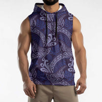 Deep Blue Monstera Sleeveless Hoodie Polynesian Tribal Pattern LT01 - Polynesian Pride