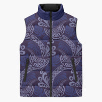 Deep Blue Monstera Sleeveless Puffer Jacket Polynesian Tribal Pattern LT01 Unisex Blue - Polynesian Pride