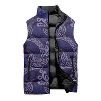 Deep Blue Monstera Sleeveless Puffer Jacket Polynesian Tribal Pattern LT01 - Polynesian Pride