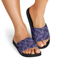 Deep Blue Monstera Slide Sandals Polynesian Tribal Pattern LT01 - Polynesian Pride