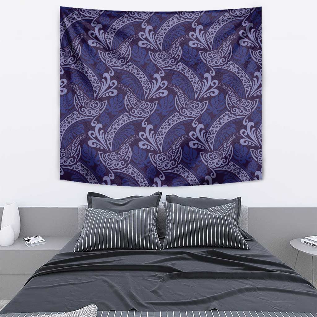 Deep Blue Monstera Tapestry Polynesian Tribal Pattern LT01 - Polynesian Pride