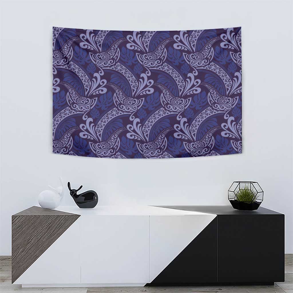 Deep Blue Monstera Tapestry Polynesian Tribal Pattern LT01 - Polynesian Pride