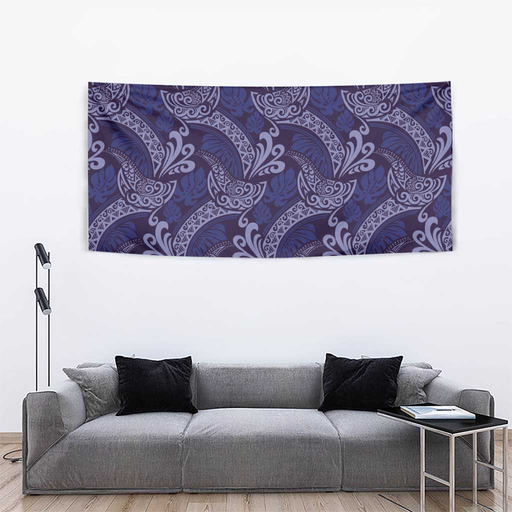 Deep Blue Monstera Tapestry Polynesian Tribal Pattern LT01 - Polynesian Pride