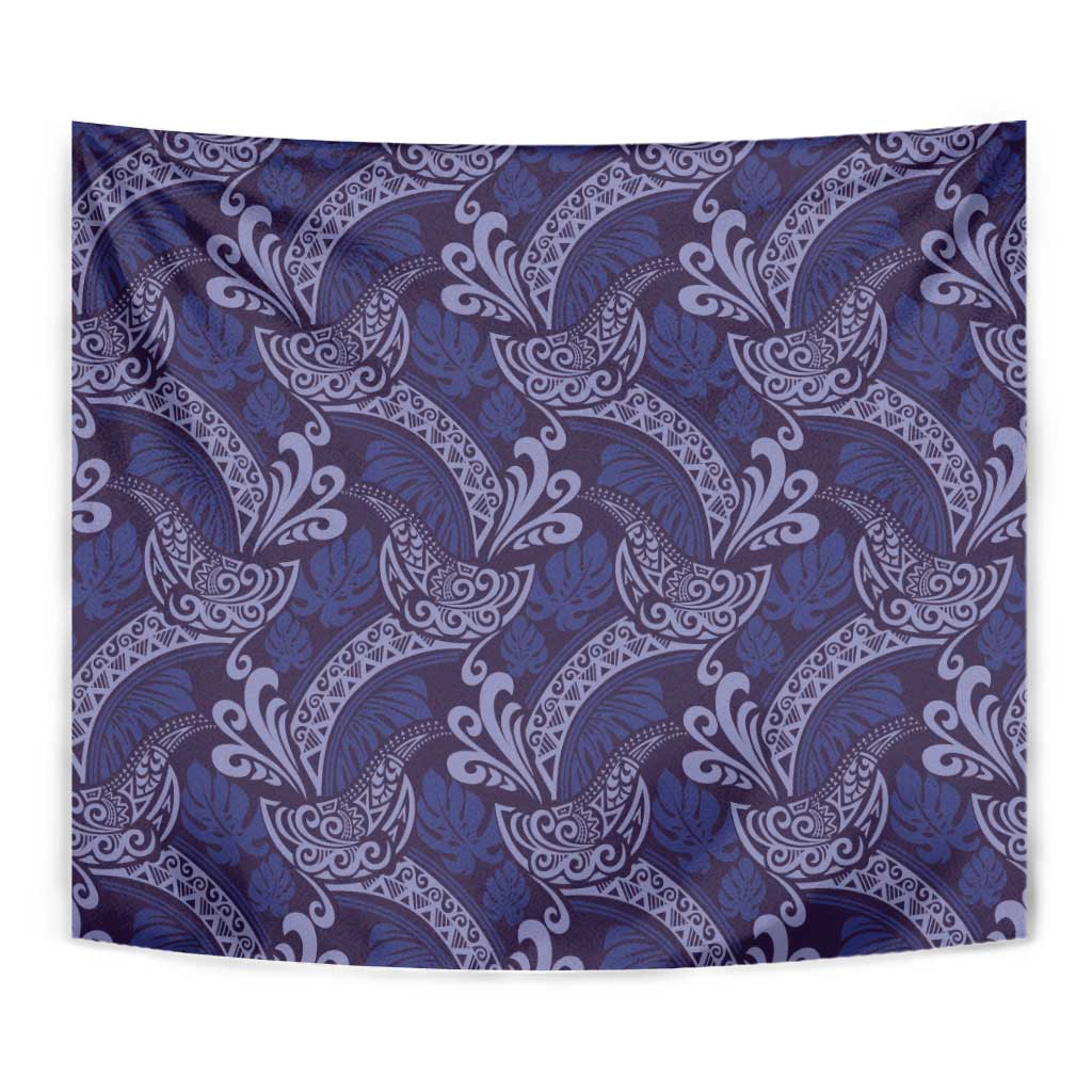 Deep Blue Monstera Tapestry Polynesian Tribal Pattern LT01 - Polynesian Pride