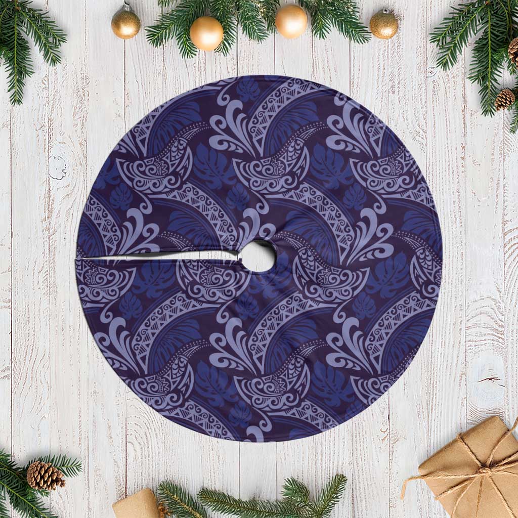 Deep Blue Monstera Tree Skirt Polynesian Tribal Pattern LT01 Casual Blue - Polynesian Pride