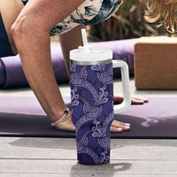Deep Blue Monstera Tumbler With Handle Polynesian Tribal Pattern LT01 - Polynesian Pride
