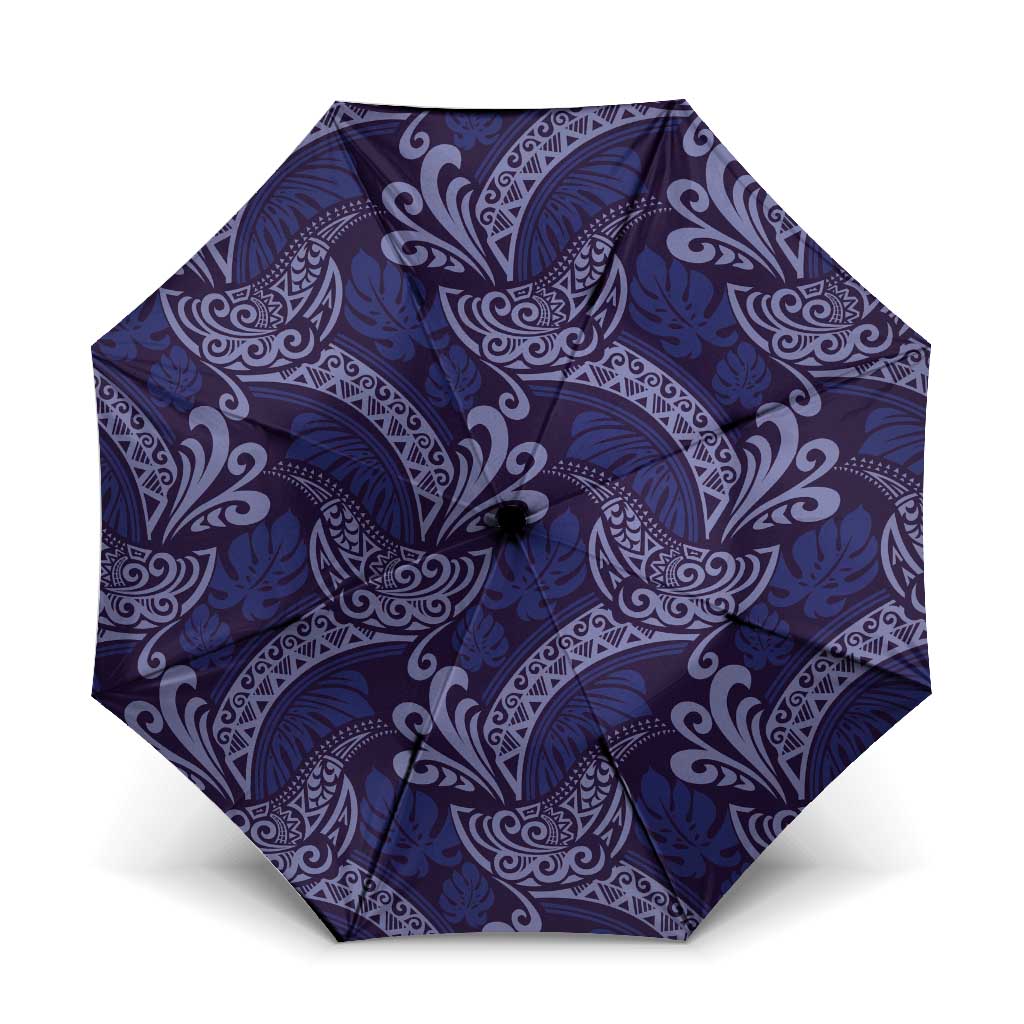Deep Blue Monstera Umbrella Polynesian Tribal Pattern LT01 One Size Folded 11.42 inch Opened Diameter 37.4 inch Blue - Polynesian Pride
