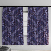 Deep Blue Monstera Window Curtain Polynesian Tribal Pattern LT01 With Hooks Blue - Polynesian Pride