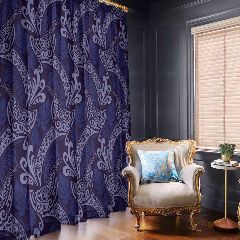 Deep Blue Monstera Window Curtain Polynesian Tribal Pattern LT01 - Polynesian Pride