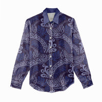 Deep Blue Monstera Women Casual Shirt Polynesian Tribal Pattern LT01 - Polynesian Pride