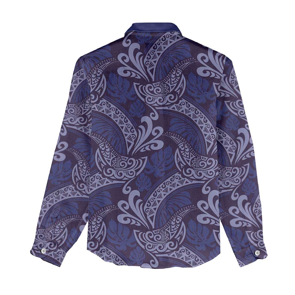 Deep Blue Monstera Women Casual Shirt Polynesian Tribal Pattern LT01 - Polynesian Pride