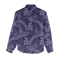Deep Blue Monstera Women Casual Shirt Polynesian Tribal Pattern LT01 - Polynesian Pride