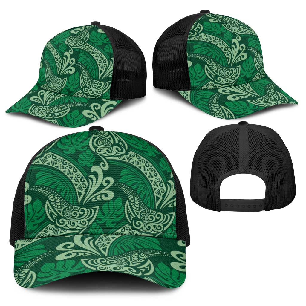 Forest Green Monstera Baseball Net Cap Polynesian Tribal Pattern LT01 - Polynesian Pride