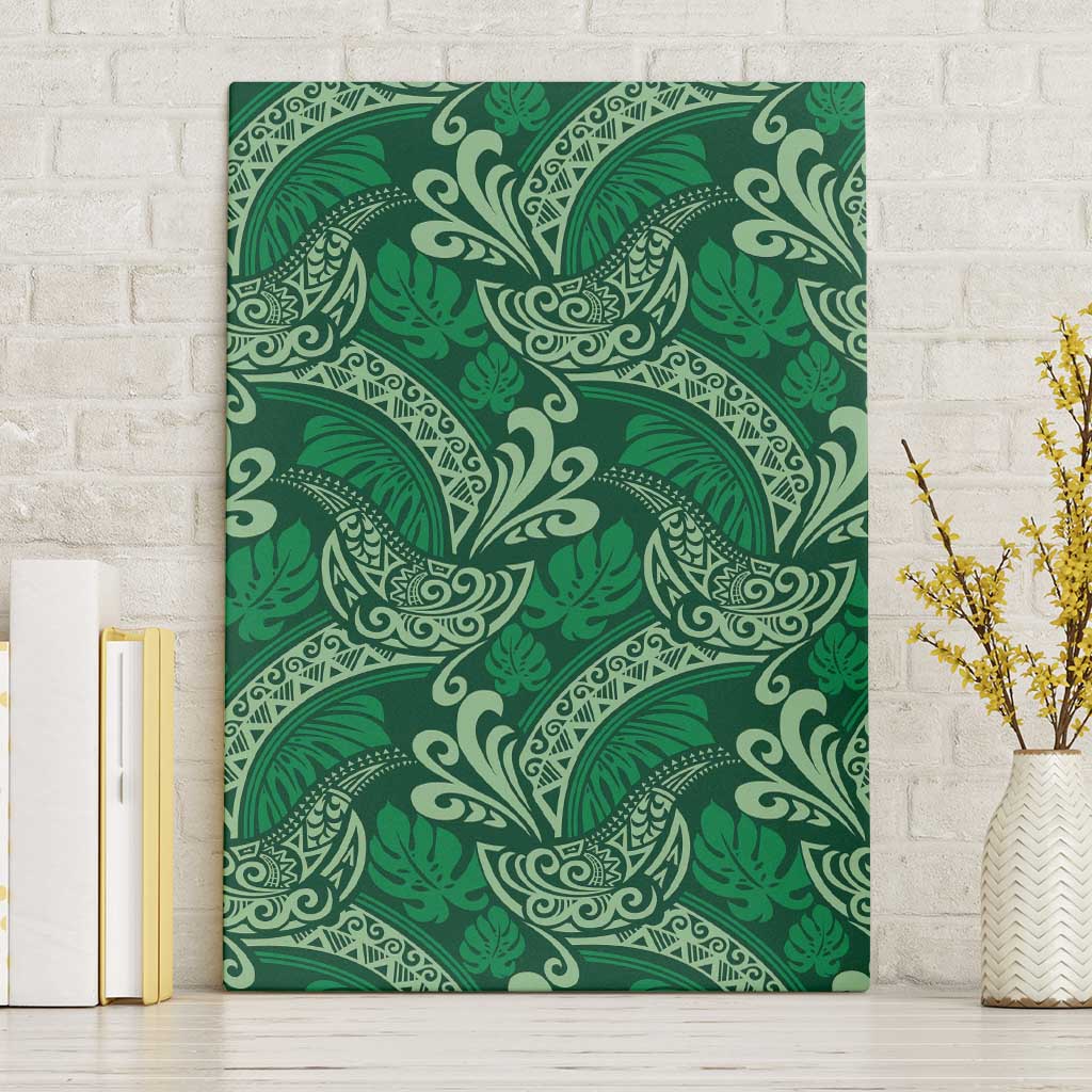 Forest Green Monstera Canvas Wall Art Polynesian Tribal Pattern LT01 Without Frame Green - Polynesian Pride
