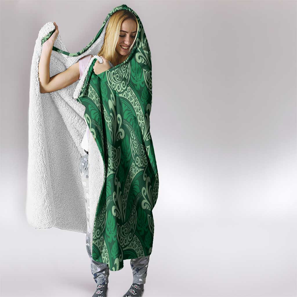 Forest Green Monstera Hooded Blanket Polynesian Tribal Pattern LT01 - Polynesian Pride